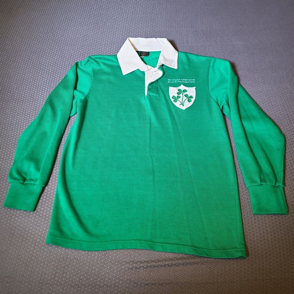 O'Neills Ireland Rugby Shirt Mens Small Green Acrylic Patch Logo Montana